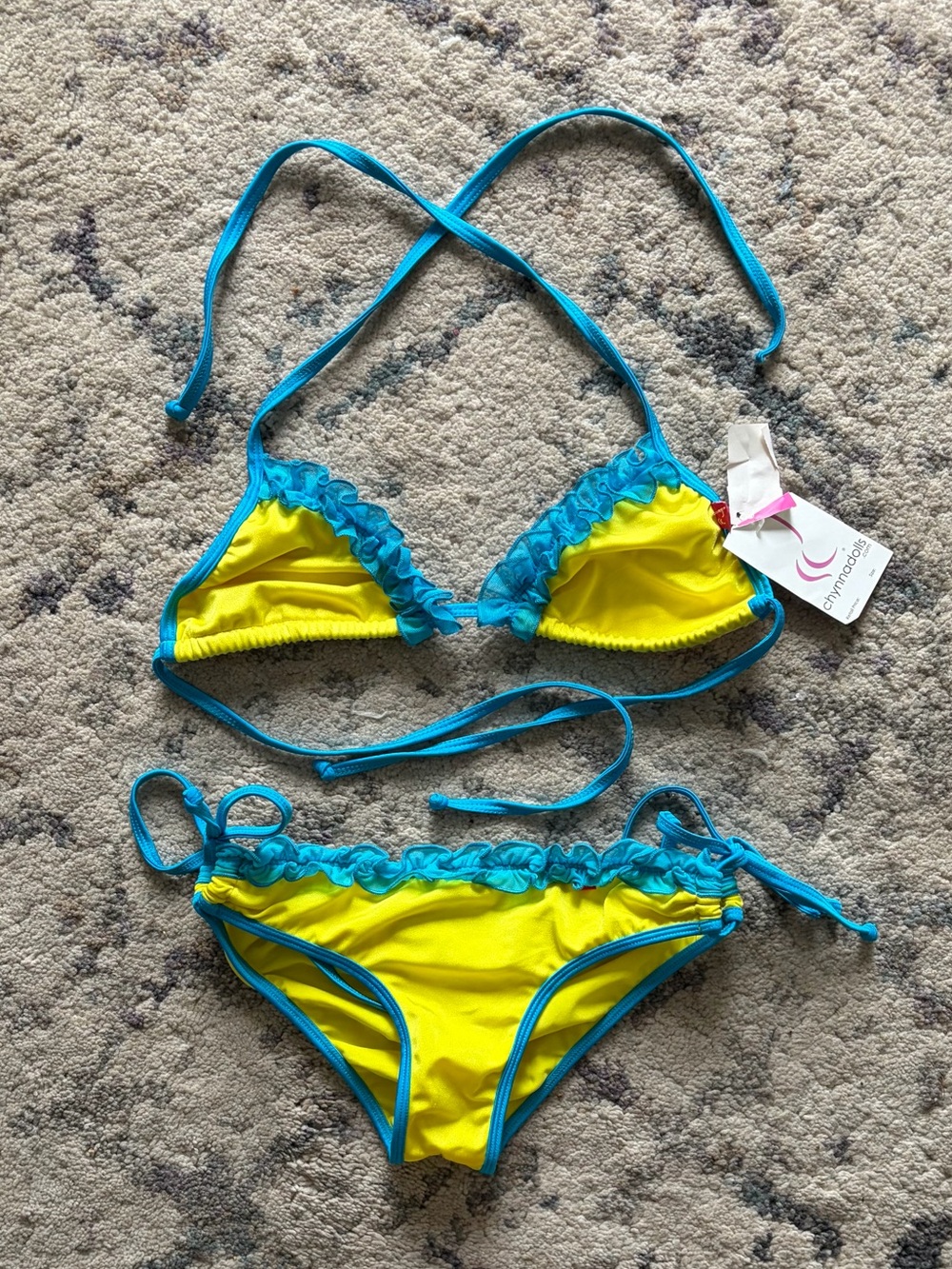 Bright Yellow & Turquoise Ruffle Bikini - Women